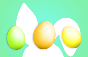 easter eggs on a colored background with bunny ears 