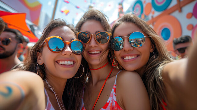 Selfie Portrait Of Group Of People During A Music Festival