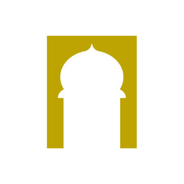 Arabic vector window template icon. Oriental gold silhouette door design. Simple geometric mosque dome frame. Collection of different Arabic style architectural vector shapes.