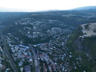 Aerial view of the Chiatura miners city in Imereti province, Georgia