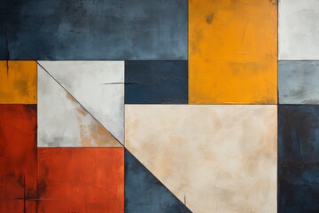 Indigo and red painting, in the style of orange and beige, luxurious geometry, puzzle-like pieces