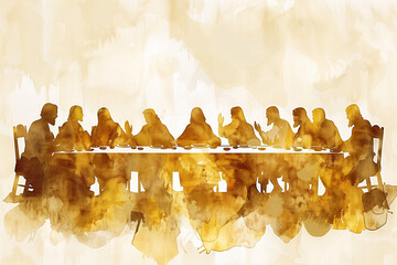 A painting in watercolor style of the last supper of Jesus - obrazy, fototapety, plakaty