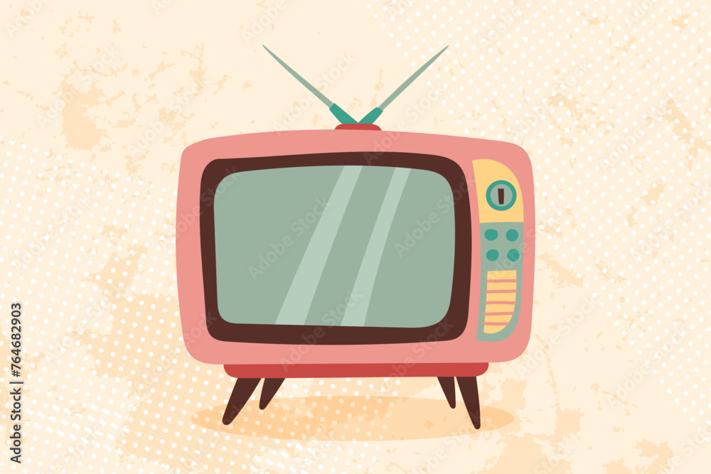 Wall mural vintage television set in retro style. vector flat hand drawn illustration.