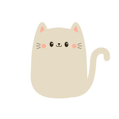 Cute cat silhouette icon. Funny kitten face head, tail. Cute cartoon kawaii baby character. Pink ears, cheeks. Pet animal. Valentines day love card. Sticker print. Flat design. White background Vector - 764683148