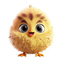 Fluffy Yellow Chick cartoon bill open eyes wide. Isolated Background png.