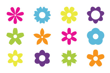Daisy chamomile set. Cute colorful camomile icon. Round flower head plant collection. Love card symbol. Growing concept. Childish style. Simple shape. Flat design. Isolated. White background. Vector - 764683381