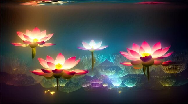 Lively animated pink lotus flowers, butterflies and greenery. Suitable for spring and summer designs.