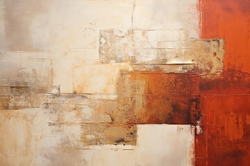 Maroon and red painting, in the style of orange and beige, luxurious geometry, puzzle-like pieces