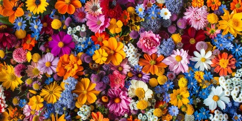 Beautiful colorful wildflowers as background, top view
