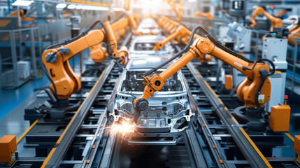 A car manufacturing plant utilizing advanced automation