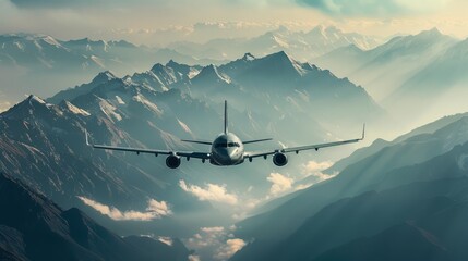 A cargo plane flying over mountains - obrazy, fototapety, plakaty