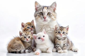 Group of kittens on a white background. Studio shot. Animal theme.