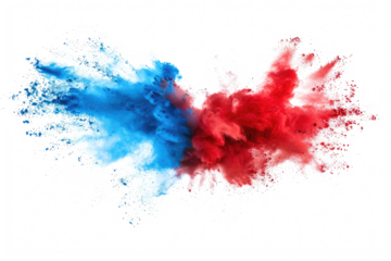 red and blue color powder pulver explosion isolated on white or transparent png