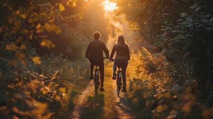 Fototapeta premium A couple going for a bike ride through the countryside