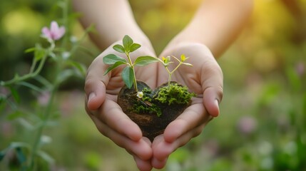 Fototapeta na wymiar hands holding a plant