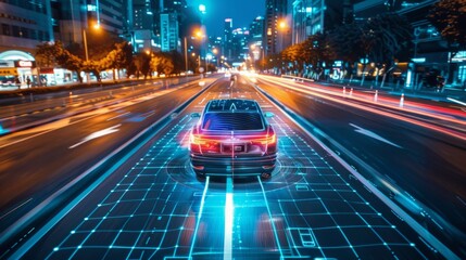 A self-driving car navigating through a city