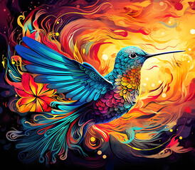 Abstract Neon Hummingbird Illustration Art Background