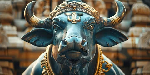 Fotobehang Symbolic image of Nandi sacred bull of Hindu god Shiva standing strong. Concept Hindu deities, Shiva, Nandi, sacred animal, symbolism © Ян Заболотний