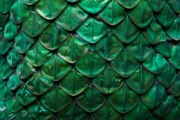 Schilderijen op glas Snake skin background, pattern with green reptile skin © Ekaterina Shvaygert