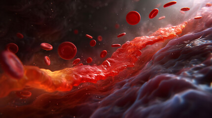 3d render of red and white cells flowing in the stream inside an human - obrazy, fototapety, plakaty