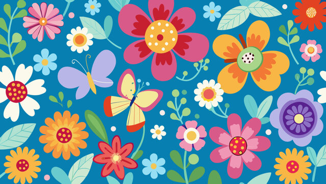 Simple Pattern Composed of Many Flowers and Butterflies