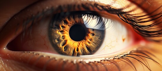 A macro shot capturing the intricate details of a human eye, with the pupil clearly visible and surrounded by the iris and eyelashes - obrazy, fototapety, plakaty