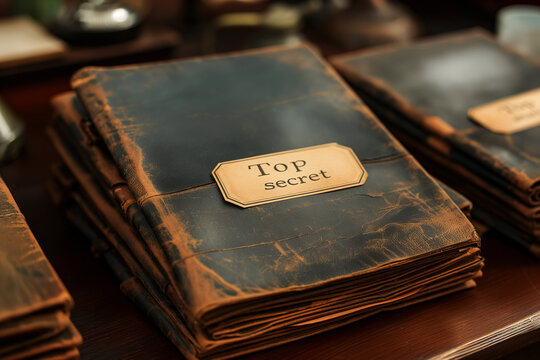 archived files in folders with documents top secret on table