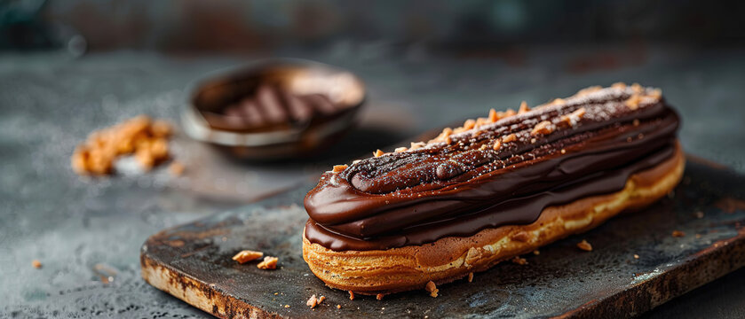 wedding food photography: chocolate eclair , lots of copy space