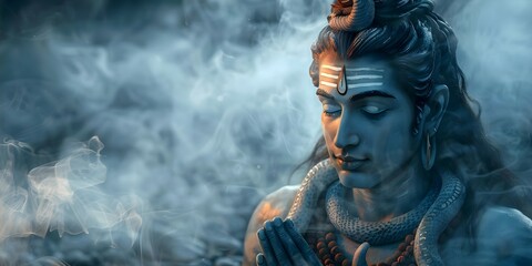 Conceptual image of Hindu god Shiva symbolizing power and spirituality in religion. Concept Religious Art, Hindu Iconography, Spiritual Symbolism, Mythological Deities, Conceptual Photography - obrazy, fototapety, plakaty