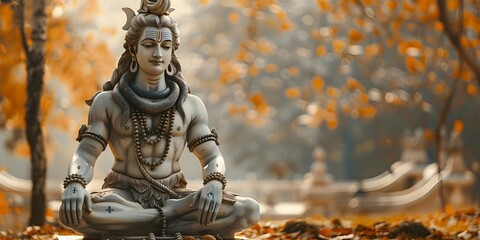 A statue of the Hindu god Shiva symbolizing the essence of Hinduism. Concept Hindu Deity, Shiva Statue, Symbol of Hinduism - obrazy, fototapety, plakaty
