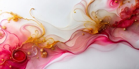 Elegant Swirls of Salmon Pink Ruby Red and Golden Yellow Abstract Background