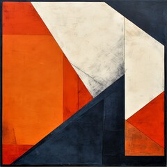 Navy Blue and red painting, in the style of orange and beige, luxurious geometry, puzzle-like pieces