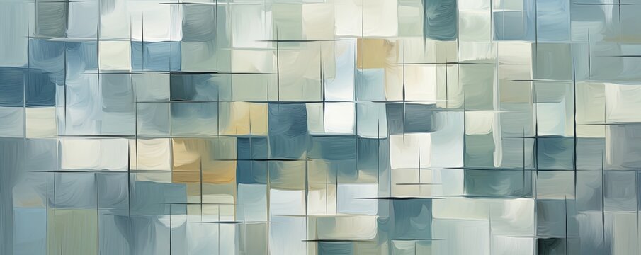 olive and blue squares on the background, in the style of soft, blended brushstrokes