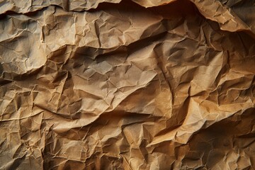 Crumpled brown paper texture background with copy space for your text or image on wooden table with natural light