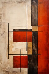 Olive and red painting, in the style of orange and beige, luxurious geometry, puzzle-like pieces