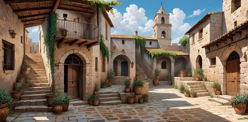 An ancient courtyard in a small Spanish village