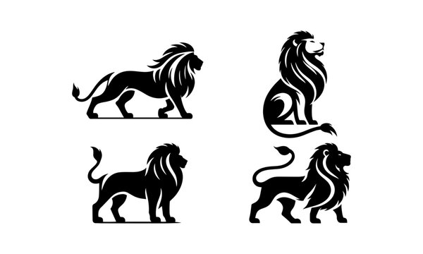 lion silhouette icons set simple style vector image,black and white lion silhouettes set