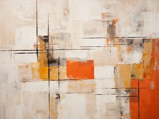 Orange and red painting, in the style of orange and beige, luxurious geometry, puzzle-like pieces