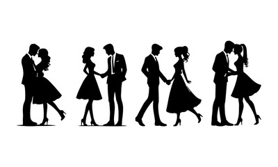 groom and bride silhouette icons set simple style vector image,black and white couples , groom and bride