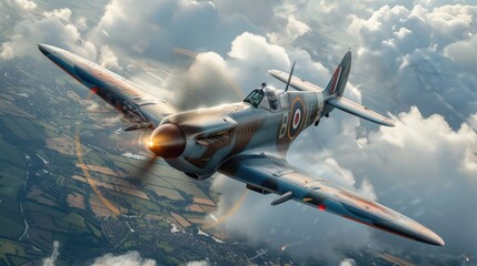 World War II fighter plane is flying and shoots an enemy plane in midair