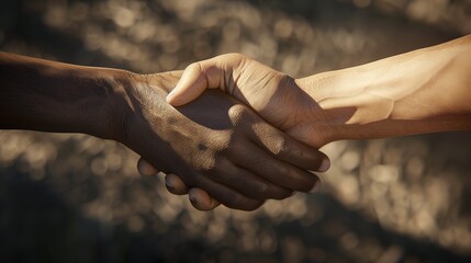 two hands clasped together in a firm handshake, symbolizing the unity and collaboration of teamwork - obrazy, fototapety, plakaty