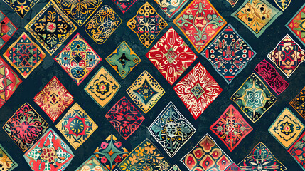 Digital seamless pattern block print batik vector Ajrakh. - obrazy, fototapety, plakaty