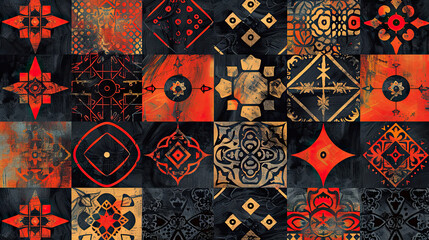 Digital seamless pattern block print batik vector Ajrakh.