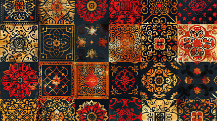 Digital seamless pattern block print batik vector Ajrakh.