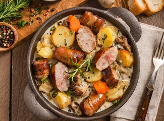 Coddle, or Dublin Coddle, classic Irish dish. Traditional dish from Ireland with sausage, bacon, and vegetables.