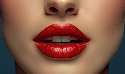Fototapeta premium Woman is wearing red lipstick and her lips are painted bright red.