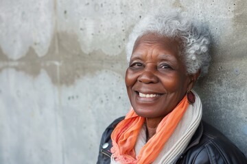 Beautiful African American mature woman 60, 70 years old smiling on gray background