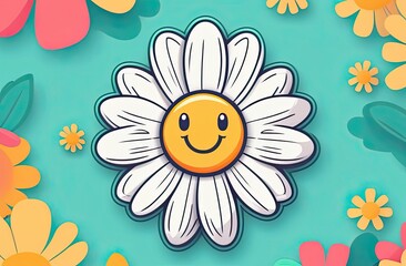 Fototapeta na wymiar smiling daisy flower, children's design,