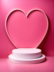 Red Abstract Heart Display Background, Pink Podium, love product display platform, red heart stand, minimal podium, abstract pedestal, romantic day gift, ad, podium platform, product presentation