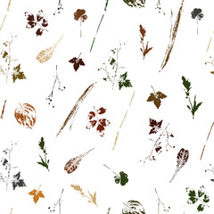Autumn leaves and herbs print - colored seamless pattern